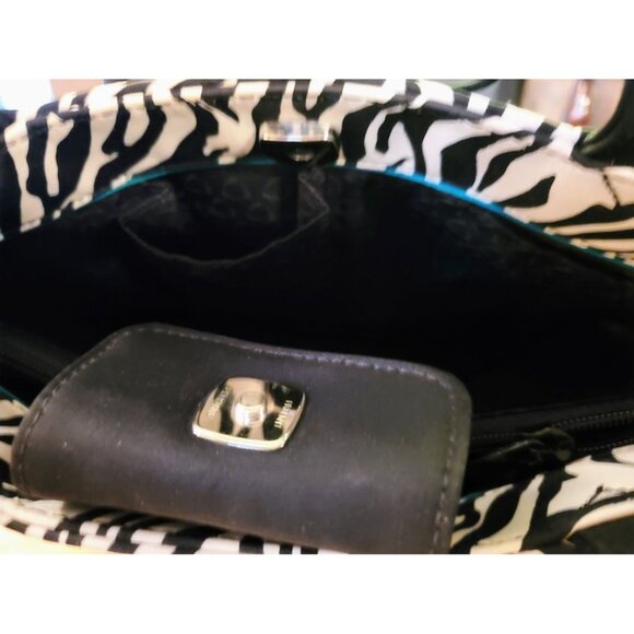Liz Claiborne Zebra Print Shoulder Bag w/ Bow Accent Black Handles Snap Closure - Picture 7 of 7